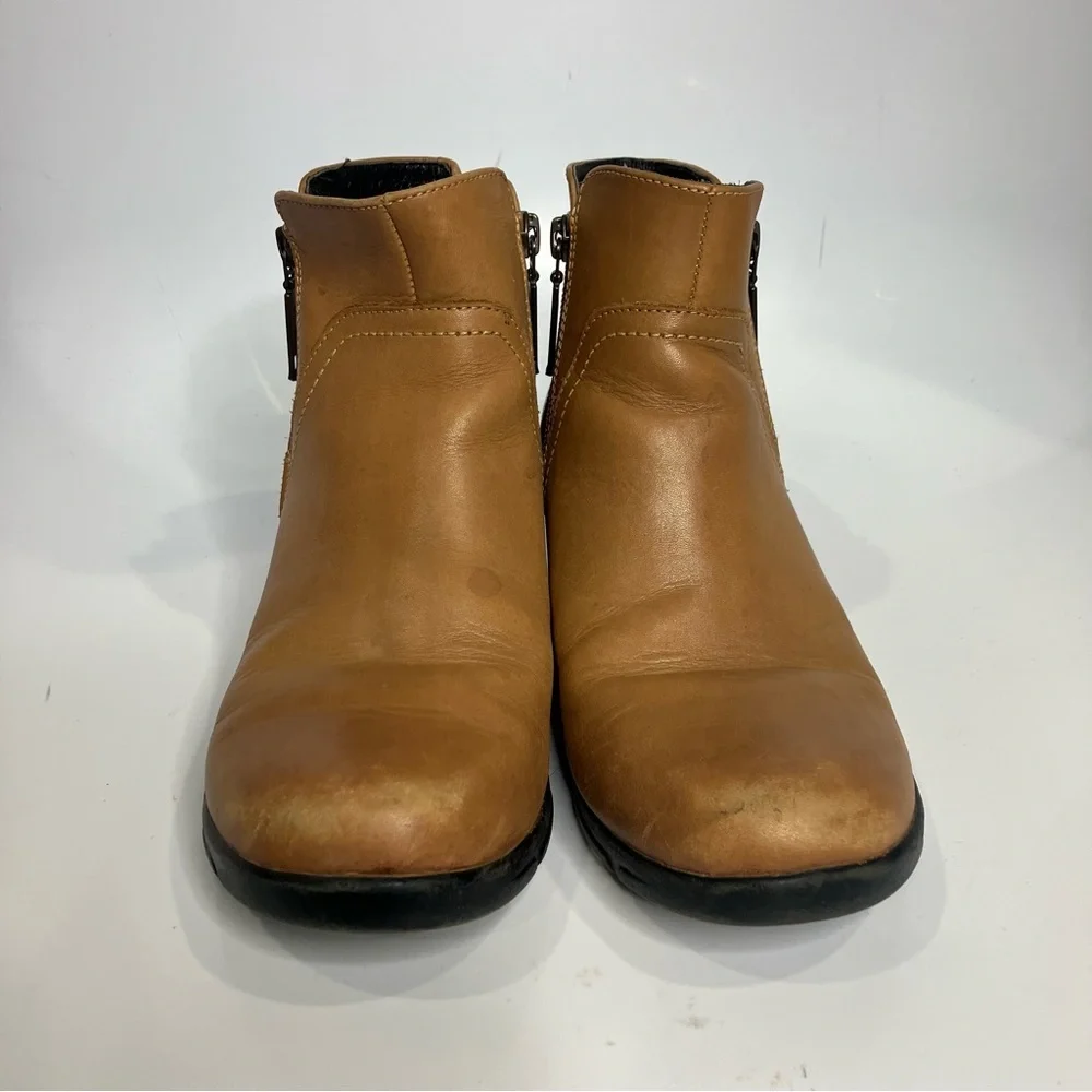 Propet Waverly double zipper ankle boots tan leather womens size 7 comfort shoes